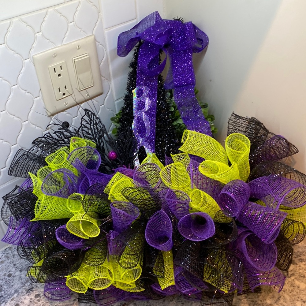 Halloween Witch hat Decor mesh Hamdmade door hanging spooky unique